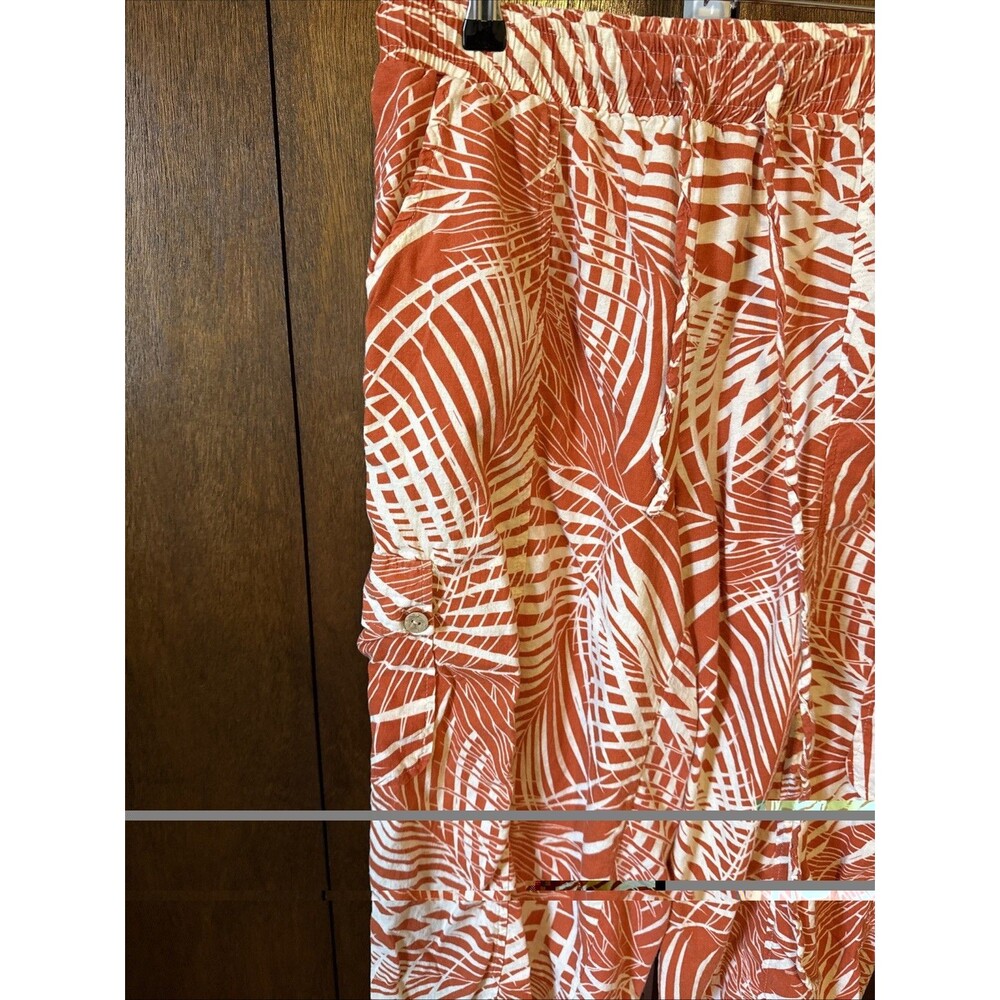Tropical Leaf Pant Shirt Set Soft Linen Blend Sz Lg Beach Resort Panama Jack - Picture 5 of 10